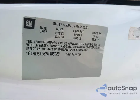 2007 Buick Lucerne Cxl из США, поврежденный, VIN 1G4HD57267U186220